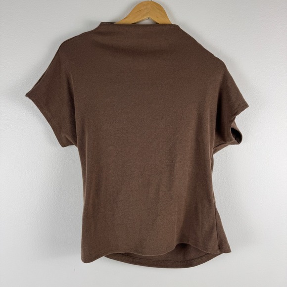 Unique Brown Draped Mock Neck Short Sleeve Top Women's Size Medium - Picture 2 of 6